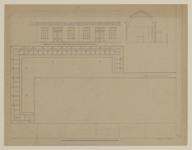 216660 Plattegrond, aanzichten en doorsneden van het ontwerp voor een blok van 40 vrijwoningen aan de 3e Baansteeg te ...